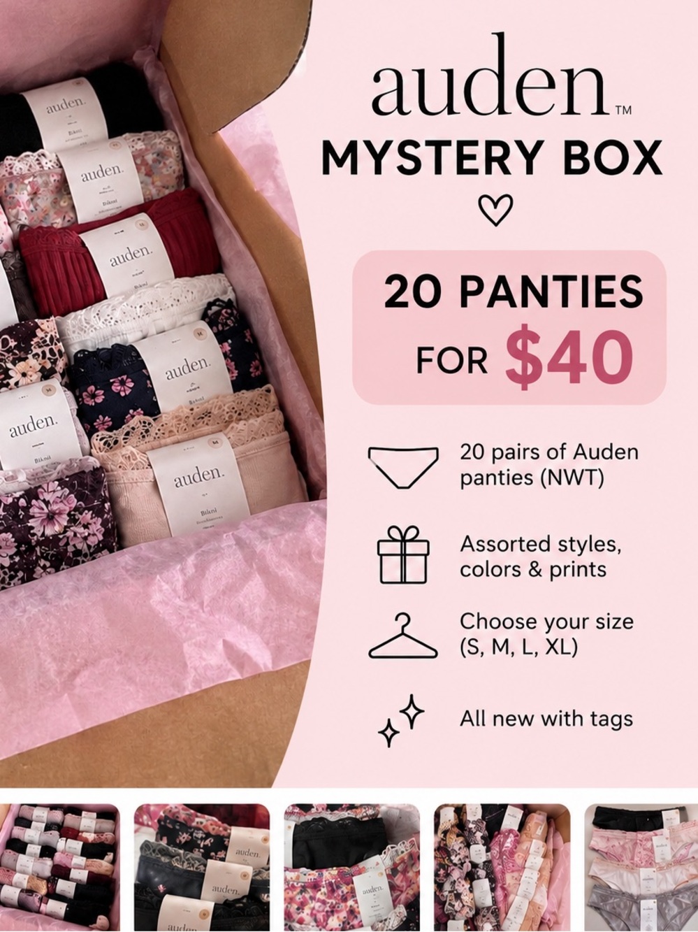 Auden NWT 20-Piece Mystery Panty Box Assorted Styles & Colors NWT